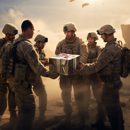קבוצת חיילים מגישה למפקדם מתנה בהזמנה אישית.