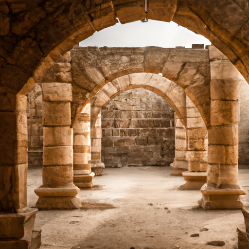 A majestic view of the stone arches and ancient columns of Caesarea