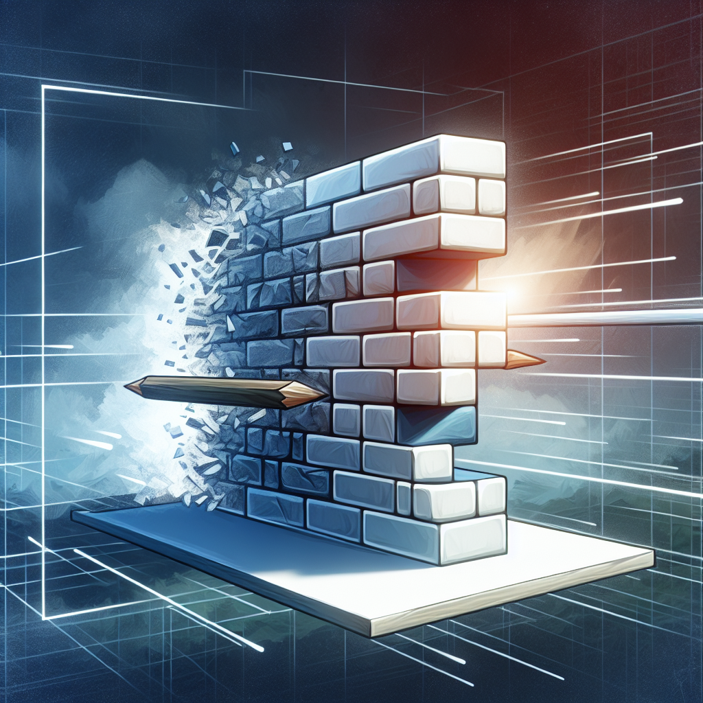 איור המציג מחסום אתגרי סמלי, כגון חומת לבנים, המייצג את המכשולים בתהליך התרגום.